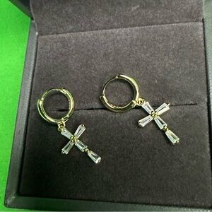 925 Sterling Silver Zircon Cross Earrings